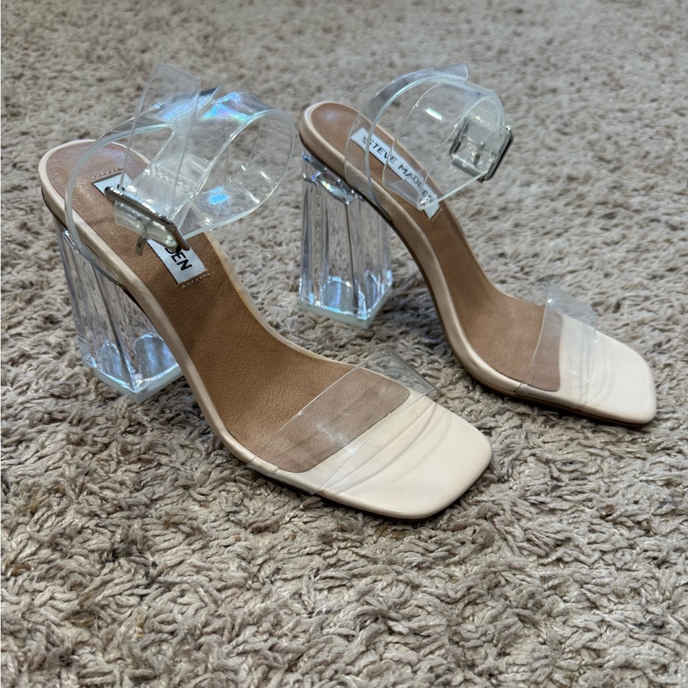 Steve Madden Transparent and Cream Block Heels